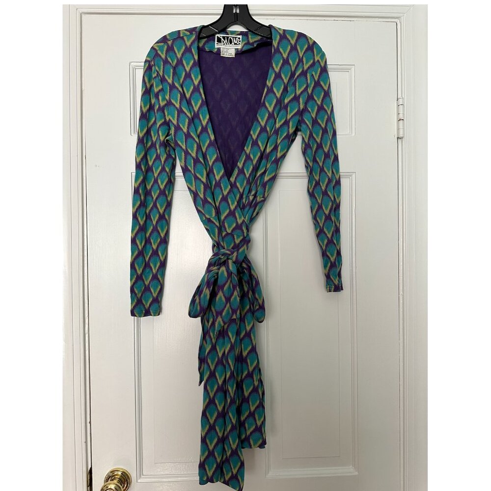 DIANE VON FURSTENBERG SILK PEACOCK PRINT WRAP DRESS — 90s REVIVAL, 10 (Modern 8)